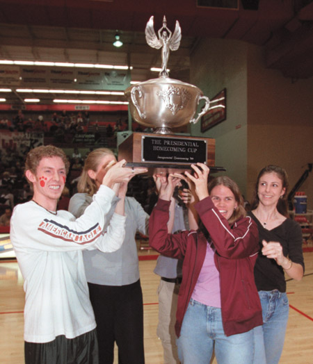 The sophomore class takes home the Presidential Homecoming Cup during Homecoming 2002. - Photo by Jim Veneman