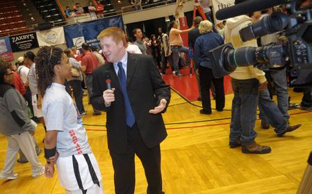 Jessica Graves, senior, answers questions for an interview after the Lady Bulldogs defeated Azusa Pacific University to win the NAIA National Tournament. - Photo by Morris Abernathy