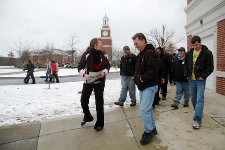 Prospective students endure the snowy weather to tour Union's campus. - Photo by Beth Spain