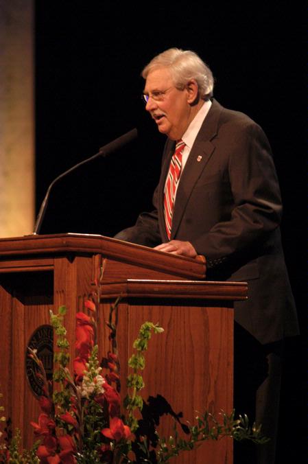 Dr. Roy L. White welcomes guests and Tim Tebow before the Roy L. White Legacy Golf and Gala, April 19. - Photo by Beth Spain