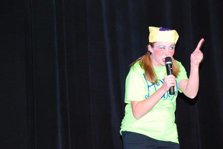 Jill Brown, senior French major, plays the part of Happy in Kappa Delta's performance of Snow White and the Seven Dwarfs for Variety Show 2010.  - Photo by Abigail Harris