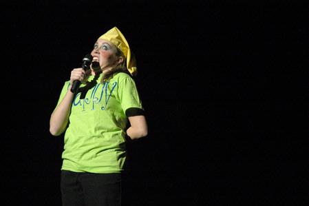 Jill Brown, senior french major, plays the part of Happy during Kappa Delta's performance of Snow White and the Seven Dwarfs for the 2010 Variety Show. - Photo by Lauren Laster