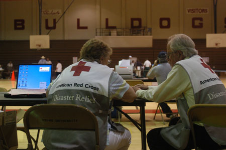 The tornado which hit Jackson May 5 caused power outages throughout the city and left dark the offices of the local chapter of the American Red Cross. On May 7, Union University began providing technical assistance and space in the Fred Delay Gymnasium for a temporary disaster relief headquarters.  - Photo by Jim Veneman