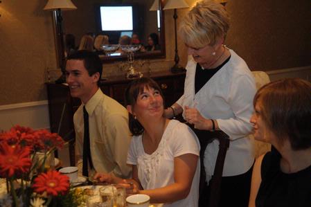 Mrs. Sherry Tignor answers a question from Beth Spain, junior journalism major, during the annual Etiquette Luncheon that is hosted by Career Services with Lanese Dockery and Sherry Tignor.  - Photo by Morris Abernathy