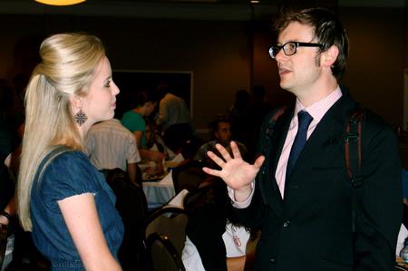 Elizabeth Wood, public relations major speaks with Dean Gregory Thornbury at the senior luncheon held at Union prior to graduation the next day.   - Photo by Ebbie Davis