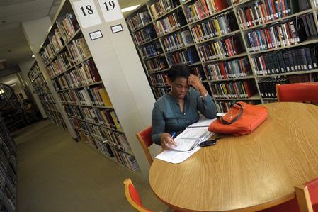 Many students chose to work at the quiet individual study tables in the Emma Waters Summar Library.  - Photo by Morris Abernathy