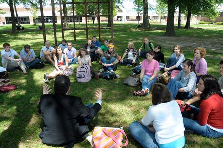 Dr. Keith Bates has class outside.  - Photo by Morris Abernathy