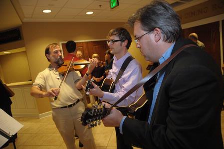 Hal Poe, Greg Thornbury, and Gavin Richardson, provided some fun pre-meal entertainment for the Faculty/Staff dinner.  - Photo by Morris Abernathy