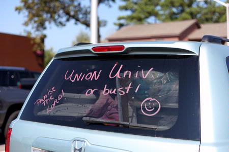 Several new students decorated their vehicles to show their enthusiasm for Union on Move In Day.  - Photo by Kristi McMurry Woody