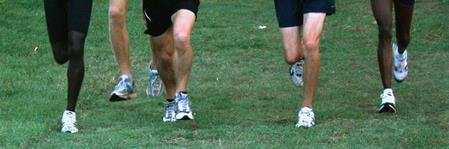 The men's cross country team practices on campus.  - Photo by Ebbie Davis