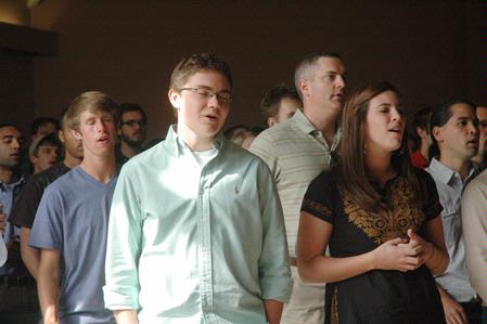 Students worship during chapel. - Photo by Beth Spain