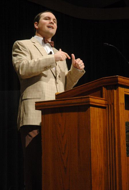 Justin Wainscott, senior pastor of First Baptist Church in Jackson, Tenn., speaks to students and faculty during chapel.
 - Photo by Beth Spain