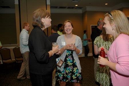 Carla Sanderson, provost and executive vice president, speaks with students Kimberly Bentley, senior economics major, and Elizabeth Blevins, senior history major during the SGA/President's Reception.  - Photo by Deanna Santangelo