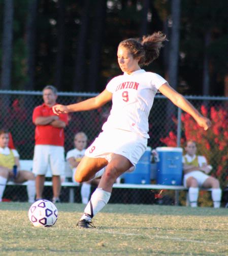 Whitney Krammer clears the ball for a great offensive play during the Lady Bulldog soccer game against Delta State.  - Photo by Ebbie Davis