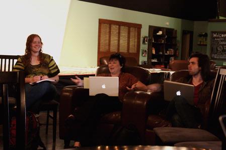 Ashley Blair, assistant professor of communication arts, teaches her Organizational Communication class in Barefoots Joe to give students a change of environment. - Photo by Ebbie Davis
