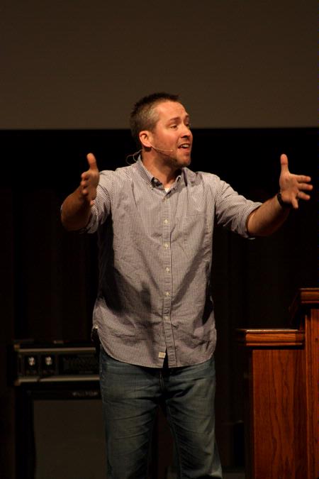 J.D. Greear, lead pastor of The Summit Church in Durham, NC, speaks to Union students at the final GO Week chapel. - Photo by Ebbie Davis