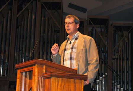 Joel White, lecturer in new testament at the Free Theological University in Giessen, Germany, speaks in chapel.  - Photo by Victoria Stargel