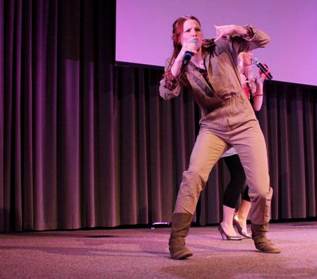 Elizabeth Barnhart, senior music major, performs with the group "Apartment 6" during All-Sing.  - Photo by Deanna Santangelo