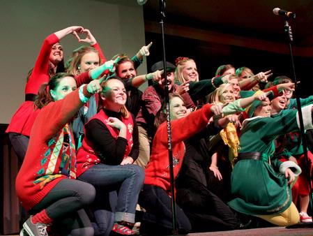 The women of Chi Omega perform their Christmas themed All-Sing act during Family Weekend. - Photo by Deanna Santangelo