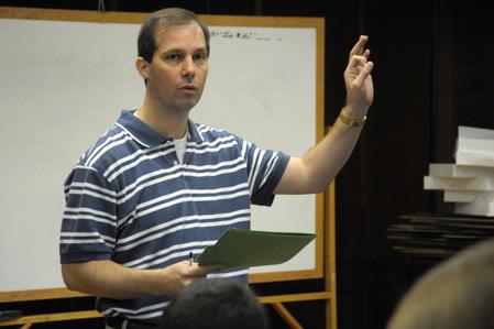 Sean Evans, associate professor of political science and department chair, teaches a class.  - Photo by Morris Abernathy
