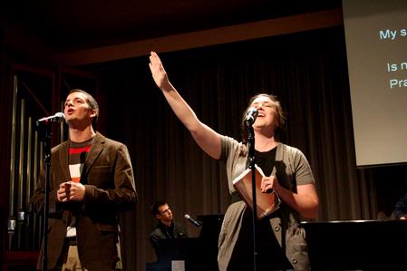 Students lead music in chapel. - Photo by Deanna Santangelo