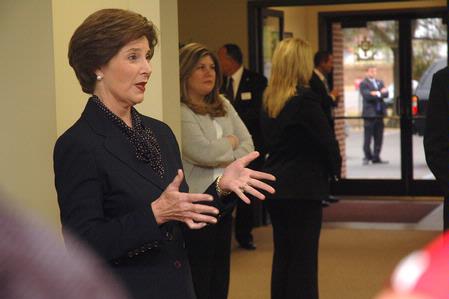 Laura Bush, former first lady of the United States, speaks with students on Union's campus before the 13th annual Scholarship Banquet. - Photo by Beth Spain