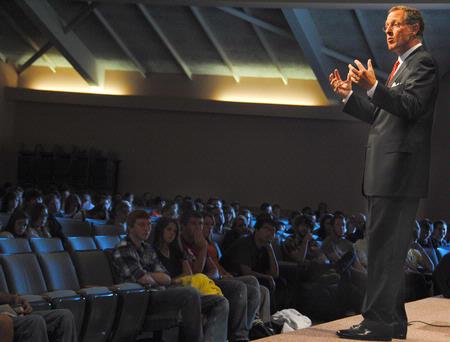 Bryant Wright, president of the Southern Baptist Convention and senior pastor of Johnson Ferry Baptist Church in Marietta, Ga., speaks to Union students about the blessings and challenges of marriage. - Photo by Victoria Stargel