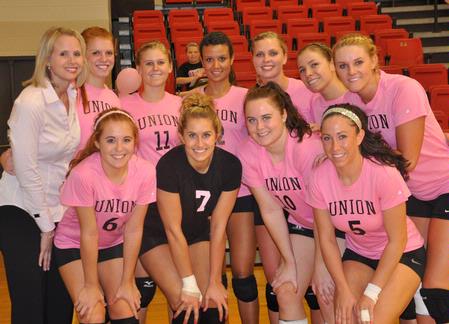 Union volleyball team hosted cancer awareness night. - Photo by Steven Aldridge