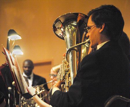 Carl Chmielewski, junior biology major, plays the euphonium in Union's Symphonic Band as they perform their Fall Concert. - Photo by Victoria Stargel