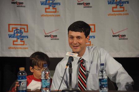 Mark Campbell, head women's basketball coach, talks to the press after the exhibition game against the Lady Vols. - Photo by Morris Abernathy