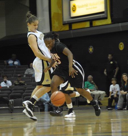 Lavanda Ross battles for the ball during the exhibition game at Vanderbilt.  - Photo by Morris Abernathy