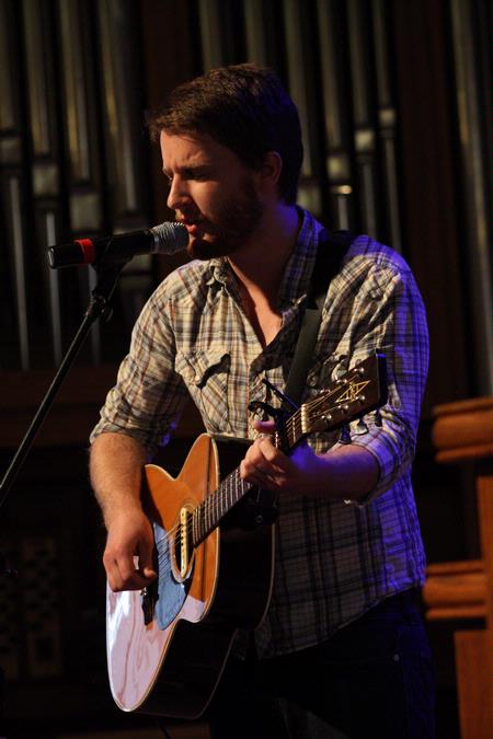 T.J. Hester, junior philosophy major, leads music for Union students, faculty, and staff during chapel.  - Photo by Ebbie Davis