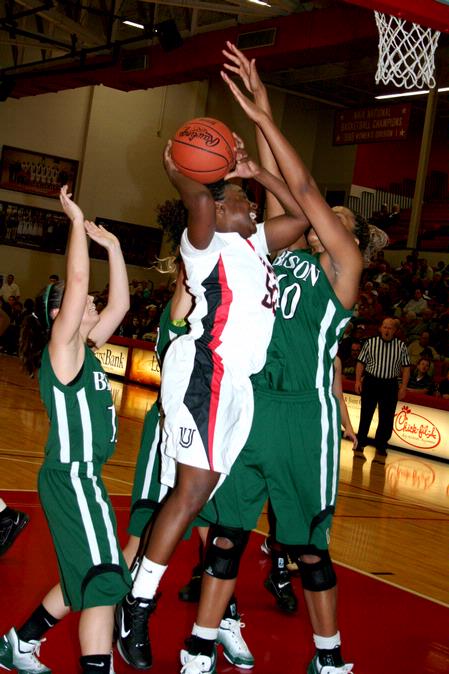 Lavanda Ross goes for a lay-up during the first game of the 17th Annual Jackson Rotary Classic in which the Lady Bulldogs defeated Oklahoma Baptist University 76-62. - Photo by Deanna Santangelo