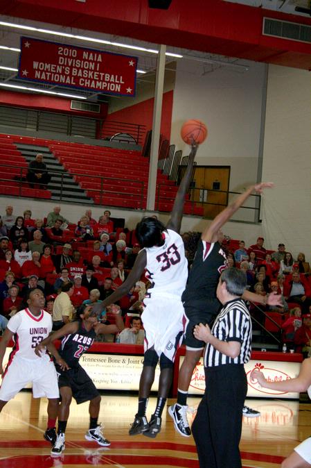 Zeinab Chan hits the ball into Union's possession during the game against Azusa Pacific University for the second round of the 17th Annual Jackson Rotary Classic. The Lady Bulldogs beat Azusa Pacific 61-50.
 - Photo by Deanna Santangelo