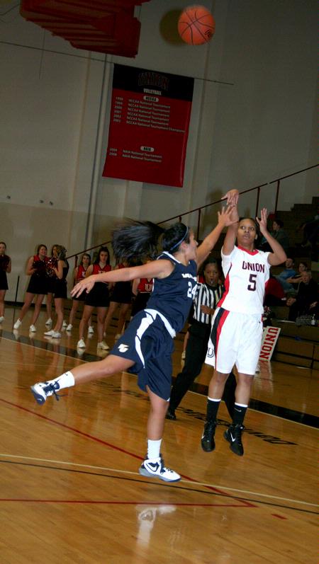 LaTesa McLaughlin shoots a three-pointer during the game against Vanguard University in the 17th Annual Jackson Rotary Classic. - Photo by Deanna Santangelo