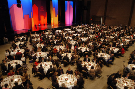 With 2,100 people in attendance and more than $400,000 raised, the 2003 Scholarship Banquet featuring former New York City Mayor Rudolph Giuliani was deemed largest and most successful in the event's seven-year history.  - Photo by Jim Veneman