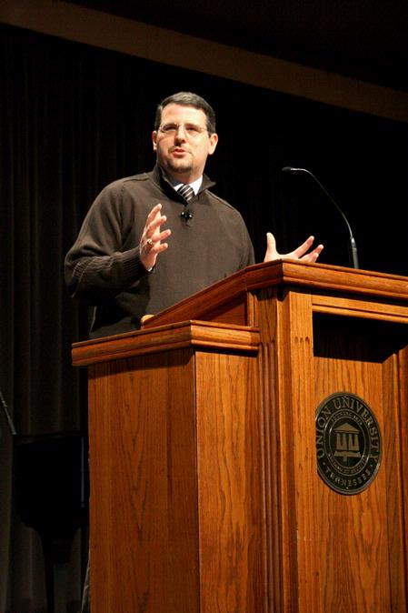 Keith Bates, associate professor of History, speaks in chapel. - Photo by Deanna Santangelo
