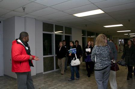 James Barbee, sophomore business administration major, leads a group of prospective students around Union's campus during a preview day.
 - Photo by Deanna Santangelo