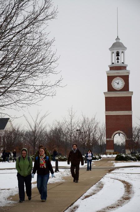 Students walk to class on a cold, snowy day. - Photo by Ebbie Davis