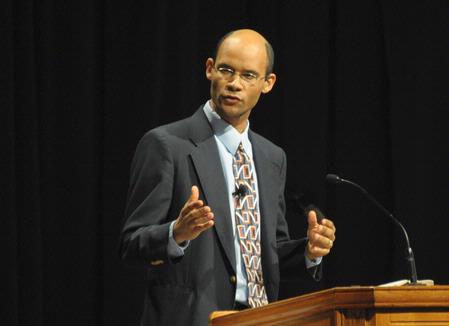 Jarvis Williams, assistant professor of new testament and Greek at Campbellsville University, speaks on Ephesians 2:11-22 in chapel.
 - Photo by Morris Abernathy