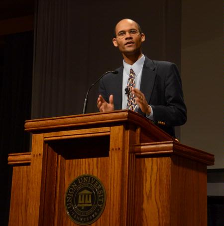 Dr. Jarvis Williams, assistant professor of new testament and Greek at Campbellsville University, challenges Union students to view each other as one race in Christ.  - Photo by Victoria Stargel