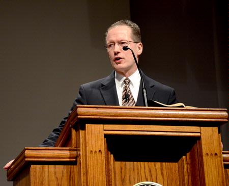 Chuck Lawless, dean of the Billy Graham school of missions and theology at Southern Baptist Theological Seminary, speaks during chapel. - Photo by Deanna Santangelo