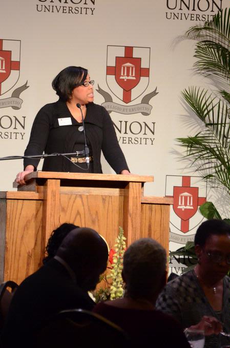 Jacqueline Taylor, assistant dean of students & director of career services, introduces the speaker at the 4th Annual Black History Month program. - Photo by Deanna Santangelo