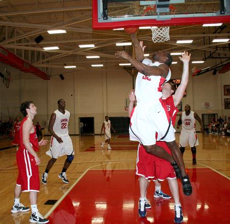 Samuel Danache goes in for a lay-up during the game against Lyon College, which the Bulldogs won 73-40. - Photo by Deanna Santangelo