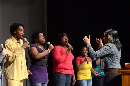 Members of MOSAIC choir lead music during chapel.  - Photo by Beth Spain