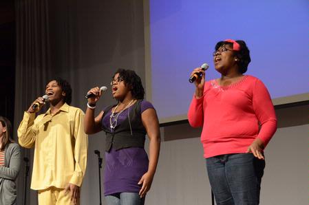 Members of MOSAIC choir lead music during chapel.  - Photo by Beth Spain