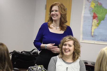 Julie Glosson, associate professor of Spanish, teaches a class in the language lab.  - Photo by Kristi McMurry Woody