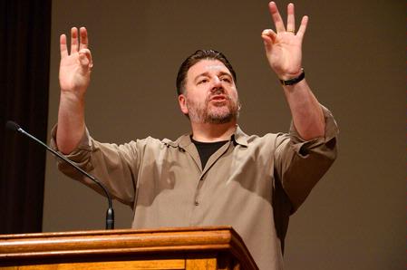 James Emery White, senior pastor at Mecklenburg Community Church, explains eternity as a long line and our lives as a mere scratch that should be lived "in light of the line." - Photo by Victoria Stargel