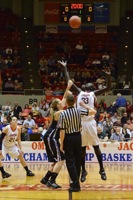 Zeinab Chan gets first possession of the ball in game 1 of the NAIA Championship against Avila University from Missiouri. - Photo by Beth Spain