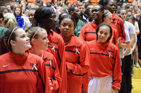 The Lady Bulldogs line up with other teams before the first game of the NAIA National Championship begins.  - Photo by Abigail Harris